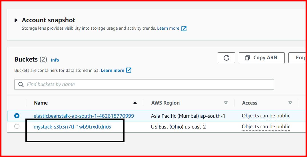 Picture showing the creation of S3 bucket using the cloud formation in AWS